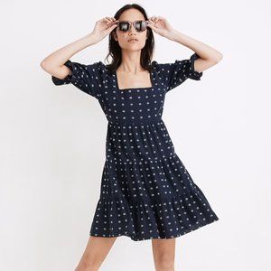 Madewell Navy Square-Neck Puff-Sleeve Babydoll Dress, Size 4